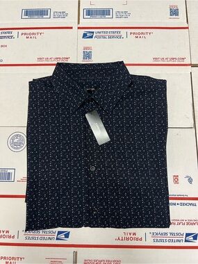 Men's Navy Floral Button-Up Shirt express